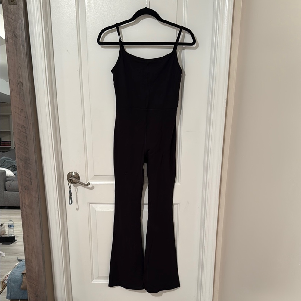 Black Athletic Jumpsuit with Flared Legs